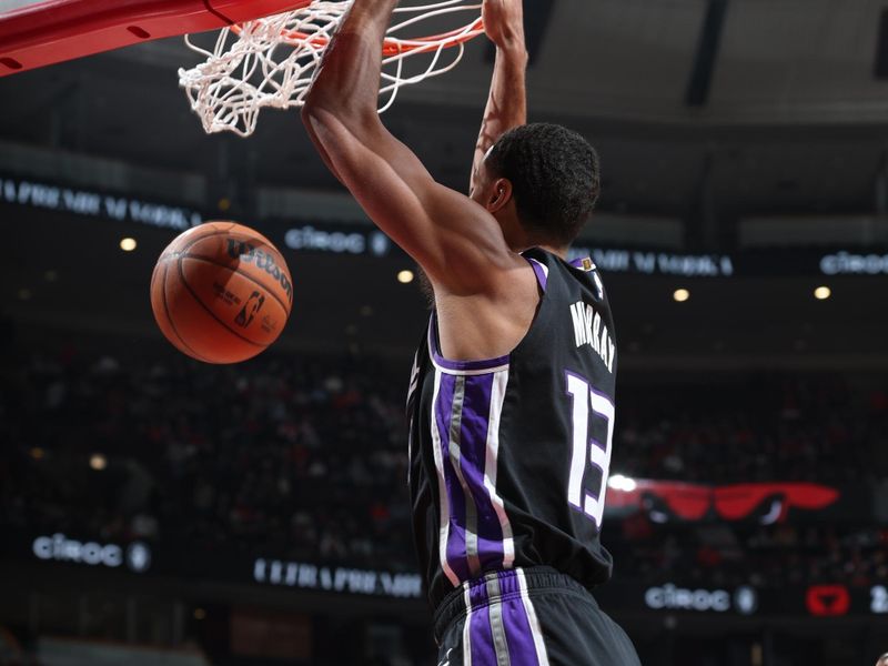 CHICAGO, IL - JANUARY 12: Keegan Murray #13 of the Sacramento Kings dunks the ball during the game against the Chicago Bulls on January 12, 2025 at United Center in Chicago, Illinois. NOTE TO USER: User expressly acknowledges and agrees that, by downloading and or using this photograph, User is consenting to the terms and conditions of the Getty Images License Agreement. Mandatory Copyright Notice: Copyright 2025 NBAE (Photo by Jeff Haynes/NBAE via Getty Images)