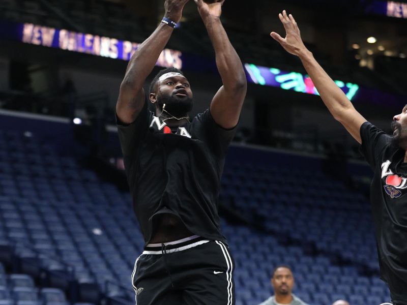 NEW ORLEANS, LA - JANUARY 7: Zion Williamson #1 of the New Orleans Pelicans warms up before the game against the Minnesota Timberwolves on January 7, 2025 at the Smoothie King Center in New Orleans, Louisiana. NOTE TO USER: User expressly acknowledges and agrees that, by downloading and or using this Photograph, user is consenting to the terms and conditions of the Getty Images License Agreement. Mandatory Copyright Notice: Copyright 2025 NBAE(Photo by Layne Murdoch Jr./NBAE via Getty Images)