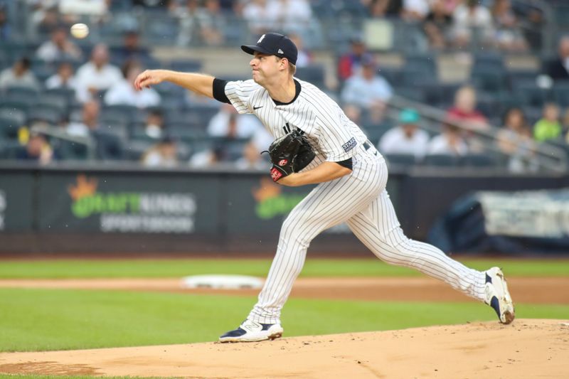 Sep 9, 2023; Bronx, New York, USA;  New York Yankees relief pitcher Michael King (34) pitches in the first inning against the Milwaukee Brewers at Yankee Stadium. Mandatory Credit: Wendell Cruz-USA TODAY Sports