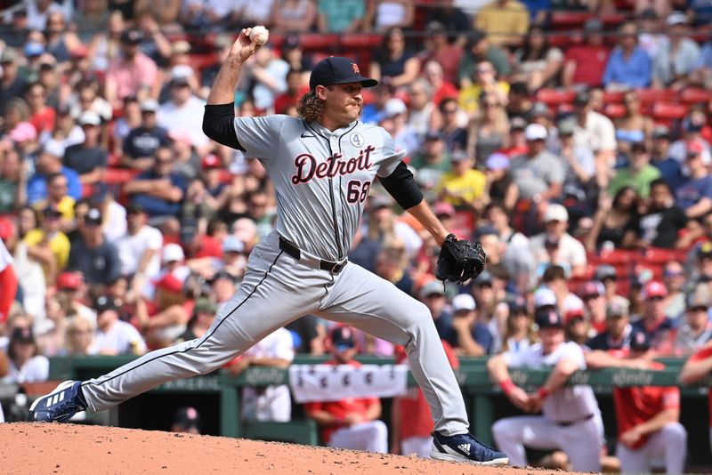 Jun 2, 2024; Boston, Massachusetts, USA;  Detroit Tigers pitcher Jason Foley (68) pitches against the Boston Red Sox during the ninth inning at Fenway Park. Mandatory Credit: Eric Canha-USA TODAY Sports