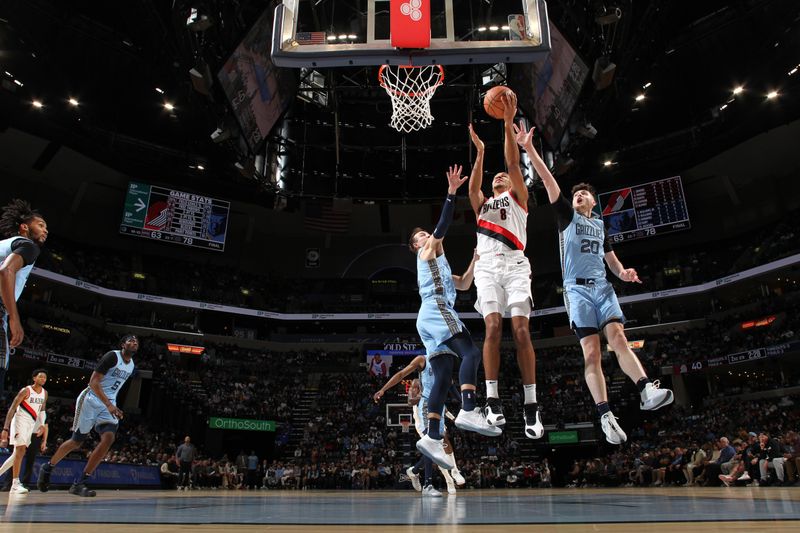 MEMPHIS, TN - MARCH 2: Kris Murray #8 of the Portland Trail Blazers shoots the ball during the game against the Memphis Grizzlies on March 2, 2024 at FedExForum in Memphis, Tennessee. NOTE TO USER: User expressly acknowledges and agrees that, by downloading and or using this photograph, User is consenting to the terms and conditions of the Getty Images License Agreement. Mandatory Copyright Notice: Copyright 2024 NBAE (Photo by Joe Murphy/NBAE via Getty Images)