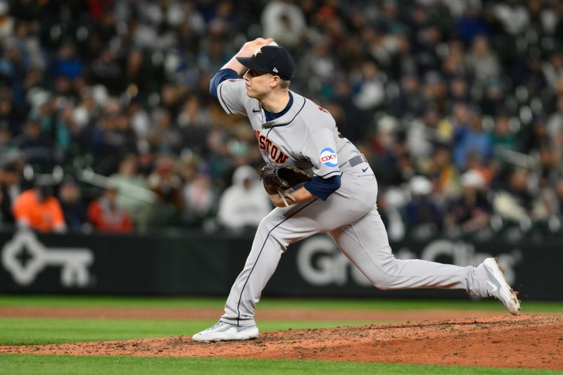 Sep 26, 2023; Seattle, Washington, USA; Houston Astros relief pitcher Phil Maton (88) pitches to the Seattle Mariners during the seventh inning at T-Mobile Park. Mandatory Credit: Steven Bisig-USA TODAY Sports