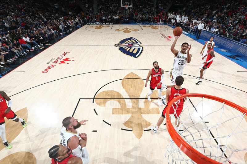 NEW ORLEANS, LA - FEBRUARY 22: Trey Murphy III #25 of the New Orleans Pelicans shoots the ball during the game against the Houston Rockets on February 22, 2024 at the Smoothie King Center in New Orleans, Louisiana. NOTE TO USER: User expressly acknowledges and agrees that, by downloading and or using this Photograph, user is consenting to the terms and conditions of the Getty Images License Agreement. Mandatory Copyright Notice: Copyright 2024 NBAE (Photo by Layne Murdoch Jr./NBAE via Getty Images)