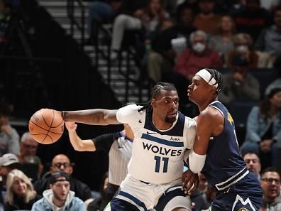 MINNEAPOLIS, MN -  NOVEMBER 1: Naz Reid #11 of the Minnesota Timberwolves dribbles the ball during the game against the Denver Nuggets on November 1, 2023 at Target Center in Minneapolis, Minnesota. NOTE TO USER: User expressly acknowledges and agrees that, by downloading and or using this Photograph, user is consenting to the terms and conditions of the Getty Images License Agreement. Mandatory Copyright Notice: Copyright 2023 NBAE (Photo by David Sherman/NBAE via Getty Images)