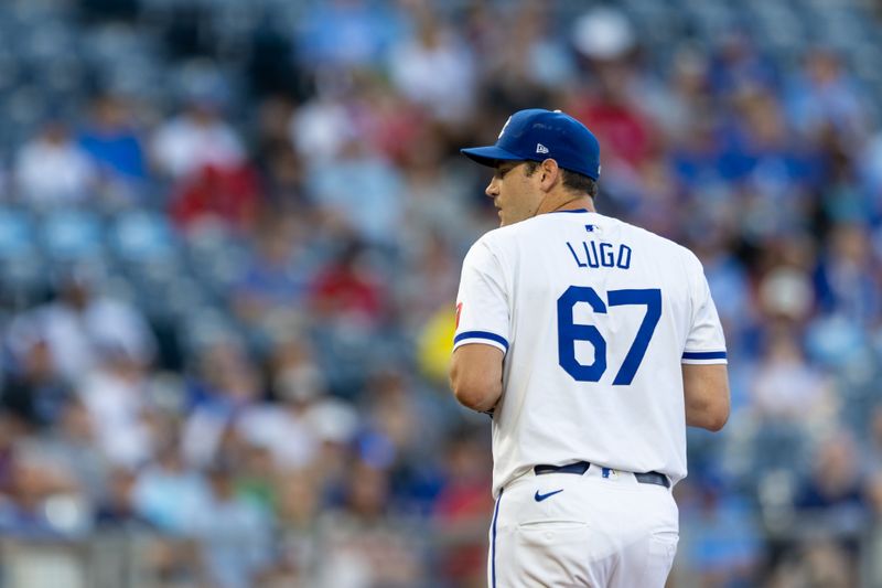 Aug 6, 2024; Kansas City, Missouri, USA;  Kansas City Royals pitcher Seth Lugo (67) on the mound during the first inning against the Boston Red Sox at Kauffman Stadium. Mandatory Credit: William Purnell-USA TODAY Sports