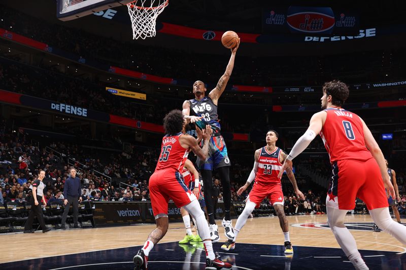 WASHINGTON, DC -? MARCH 27:  Nicolas Claxton #33 of the Brooklyn Nets shoots the ball during the game against the Washington Wizards on March 27, 2024 at Capital One Arena in Washington, DC. NOTE TO USER: User expressly acknowledges and agrees that, by downloading and or using this Photograph, user is consenting to the terms and conditions of the Getty Images License Agreement. Mandatory Copyright Notice: Copyright 2024 NBAE (Photo by Stephen Gosling/NBAE via Getty Images)