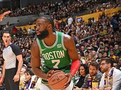 LOS ANGELES, CA - DECEMBER 25: Jaylen Brown #7 of the Boston Celtics shoots the ball during the game against the Los Angeles Lakers on December 25, 2023 at Crypto.Com Arena in Los Angeles, California. NOTE TO USER: User expressly acknowledges and agrees that, by downloading and/or using this Photograph, user is consenting to the terms and conditions of the Getty Images License Agreement. Mandatory Copyright Notice: Copyright 2023 NBAE (Photo by Andrew D. Bernstein/NBAE via Getty Images)