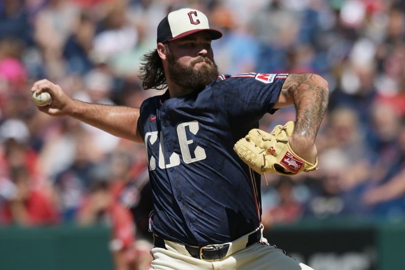 Jun 6, 2024; Cleveland, Ohio, USA; Cleveland Guardians relief pitcher Hunter Gaddis (33) throws a pitch during the eighth inning against the Kansas City Royals at Progressive Field. Mandatory Credit: Ken Blaze-USA TODAY Sports