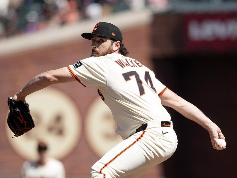 May 14, 2025; San Francisco, California, USA; San Francisco Giants pitcher Ryan Walker (74) delivers a pitch against the Arizona Diamondbacks during the ninth inning at Oracle Park. Mandatory Credit: D. Ross Cameron-Imagn Images