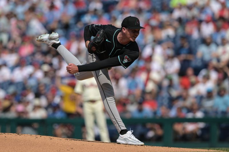 Jun 22, 2024; Philadelphia, Pennsylvania, USA;  Arizona Diamondbacks pitcher Tommy Henry (47) pitches in the first inning against the Philadelphia Phillies at Citizens Bank Park. Mandatory Credit: John Geliebter-USA TODAY Sports