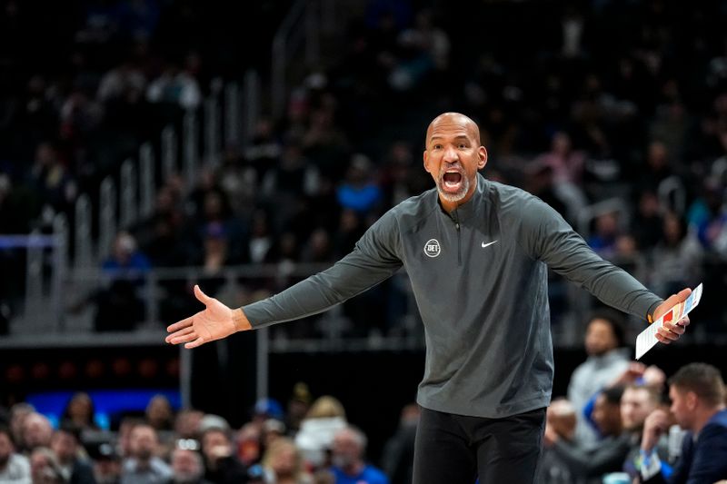 DETROIT, MICHIGAN - JANUARY 17: Head coach Monty Williams of the Detroit Pistons reacts against the Minnesota Timberwolves at Little Caesars Arena on January 17, 2024 in Detroit, Michigan. NOTE TO USER: User expressly acknowledges and agrees that, by downloading and or using this photograph, User is consenting to the terms and conditions of the Getty Images License Agreement. (Photo by Nic Antaya/Getty Images)