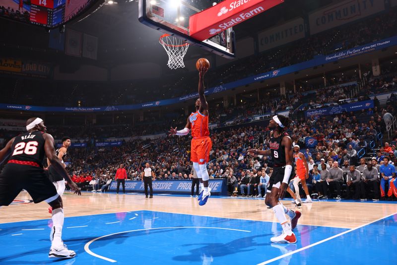 OKLAHOMA CITY, OK - JANUARY 23: Luguentz Dort #5 of the Oklahoma City Thunder shoots the ball during the game against the Portland Trail Blazers on January 23, 2024 at Paycom Arena in Oklahoma City, Oklahoma. NOTE TO USER: User expressly acknowledges and agrees that, by downloading and or using this photograph, User is consenting to the terms and conditions of the Getty Images License Agreement. Mandatory Copyright Notice: Copyright 2024 NBAE (Photo by Zach Beeker/NBAE via Getty Images)