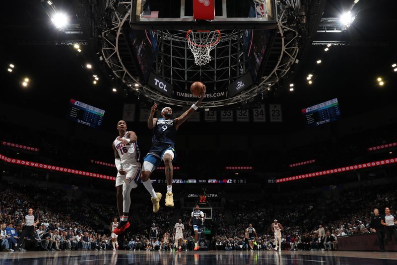 MINNEAPOLIS, MN -  MARCH 4:  Nickeil Alexander-Walker #9 of the Minnesota Timberwolves drives to the basket during the game against the Philadelphia 76ers on March 4, 2025 at Target Center in Minneapolis, Minnesota. NOTE TO USER: User expressly acknowledges and agrees that, by downloading and or using this Photograph, user is consenting to the terms and conditions of the Getty Images License Agreement. Mandatory Copyright Notice: Copyright 2025 NBAE (Photo by Jordan Johnson/NBAE via Getty Images)