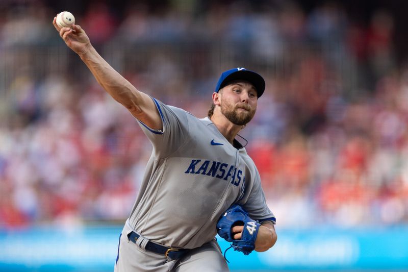 Aug 5, 2023; Philadelphia, Pennsylvania, USA; Kansas City Royals starting pitcher Alec Marsh (67) throws a pitch during the first inning against the Philadelphia Phillies at Citizens Bank Park. Mandatory Credit: Bill Streicher-USA TODAY Sports