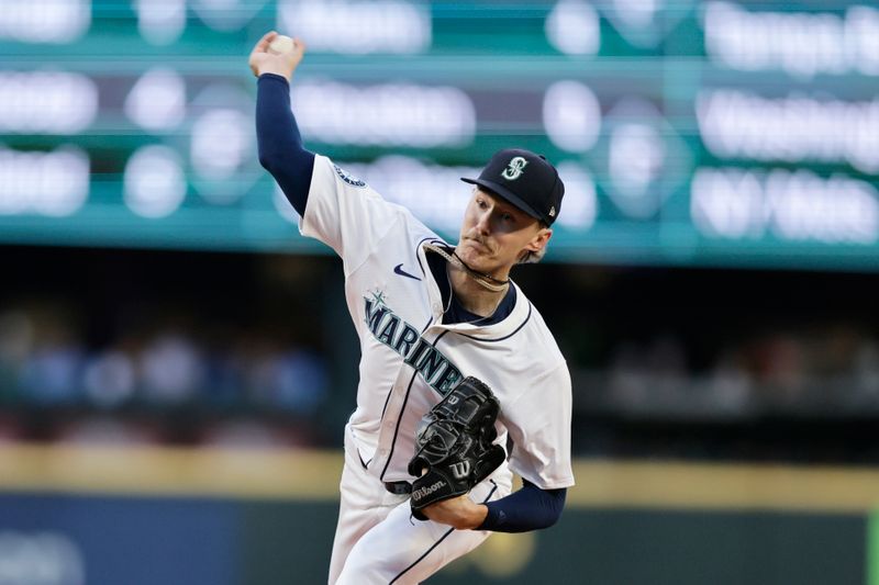 Sep 18, 2024; Seattle, Washington, USA; Seattle Mariners starting pitcher Bryce Miller (50) throws against the New York Yankees during the first inning at T-Mobile Park. Mandatory Credit: John Froschauer-Imagn Images