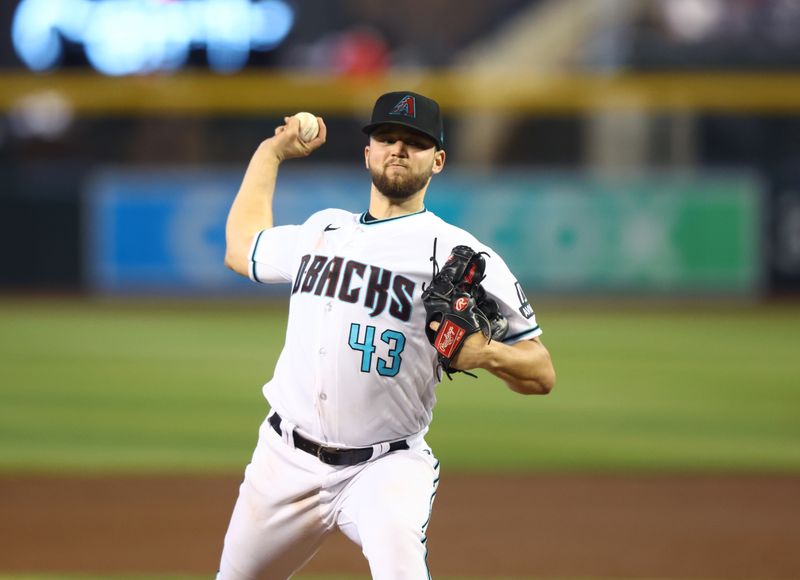 Aug 27, 2023; Phoenix, Arizona, USA; Arizona Diamondbacks pitcher Slade Cecconi against the Cincinnati Reds at Chase Field. Mandatory Credit: Mark J. Rebilas-USA TODAY Sports