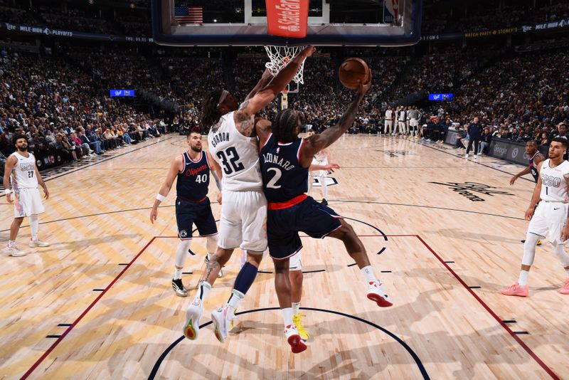 DENVER, CO - APRIL 29: Kawhi Leonard #2 of the LA Clippers drives to the basket during the game against the Denver Nuggets on April 29, 2025 at Ball Arena in Denver, Colorado. NOTE TO USER: User expressly acknowledges and agrees that, by downloading and/or using this Photograph, user is consenting to the terms and conditions of the Getty Images License Agreement. Mandatory Copyright Notice: Copyright 2025 NBAE (Photo by Garrett Ellwood/NBAE via Getty Images)