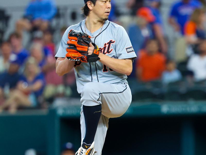 Jun 5, 2024; Arlington, Texas, USA;  Detroit Tigers pitcher Kenta Maeda (18) throws during the first inning against the Texas Rangers at Globe Life Field. Mandatory Credit: Kevin Jairaj-USA TODAY Sports