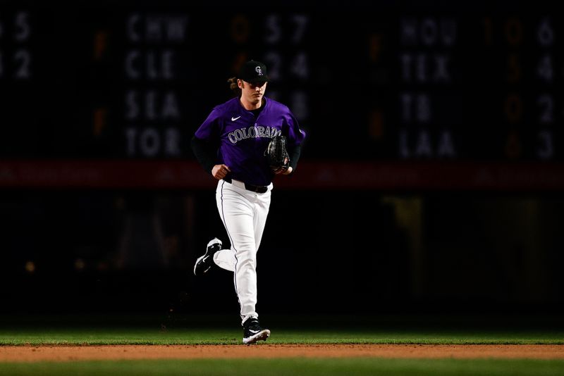 Apr 8, 2024; Denver, Colorado, USA; Colorado Rockies relief pitcher Nick Mears (46) in the ninth inning against the Arizona Diamondbacks at Coors Field. Mandatory Credit: Isaiah J. Downing-USA TODAY Sports