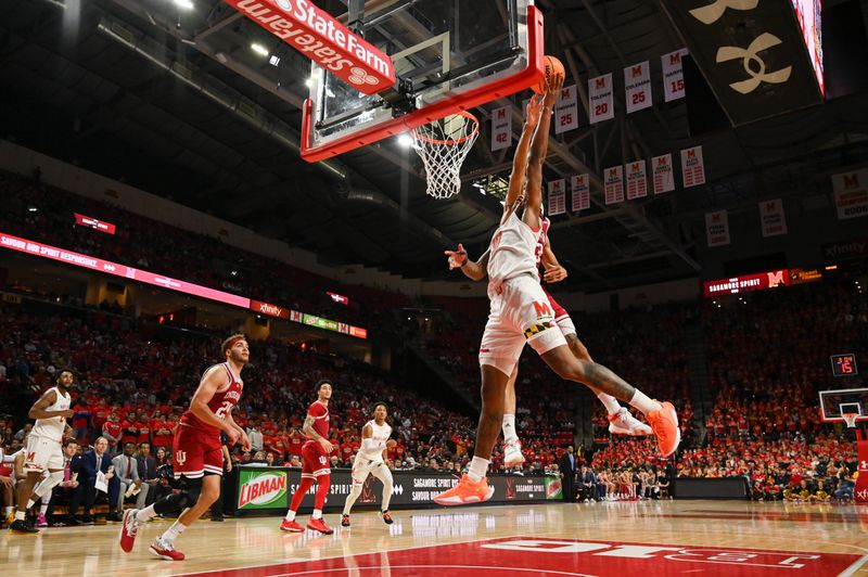 Jan 31, 2023; College Park, Maryland, USA;  Maryland Terrapins forward Julian Reese (10) shoots a lay up during the second half against the Indiana Hoosiers at Xfinity Center. Mandatory Credit: Tommy Gilligan-USA TODAY Sports