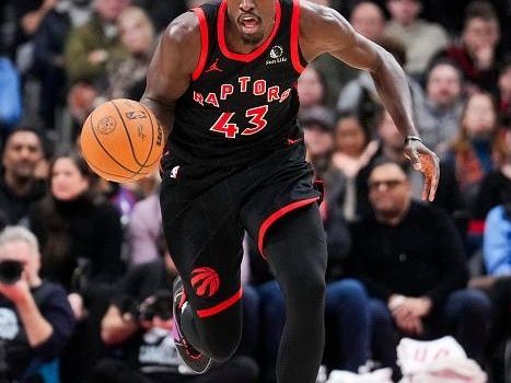 TORONTO, ON - DECEMBER 23: Pascal Siakam #43 of the Toronto Raptors dribbles against the Utah Jazz during the first half of their basketball game at the Scotiabank Arena on December 23, 2023 in Toronto, Ontario, Canada. NOTE TO USER: User expressly acknowledges and agrees that, by downloading and/or using this Photograph, user is consenting to the terms and conditions of the Getty Images License Agreement. (Photo by Mark Blinch/Getty Images)