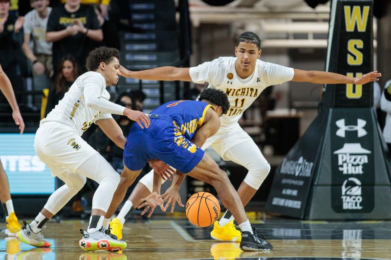 Jan 14, 2023; Wichita, Kansas, USA; Tulsa Golden Hurricane guard Sam Griffin (1) scrambles for a loose ball during the second half against the Wichita State Shockers at Charles Koch Arena. Mandatory Credit: William Purnell-USA TODAY Sports