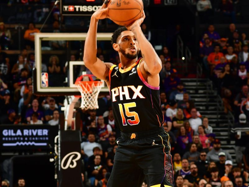 PHOENIX, AZ - OCTOBER 30: Cameron Payne #15 of the Phoenix Suns shoots the ball during the game against the Houston Rockets on October 30, 2022 at Footprint Center in Phoenix, Arizona. NOTE TO USER: User expressly acknowledges and agrees that, by downloading and or using this photograph, user is consenting to the terms and conditions of the Getty Images License Agreement. Mandatory Copyright Notice: Copyright 2022 NBAE (Photo by Kate Frese/NBAE via Getty Images)