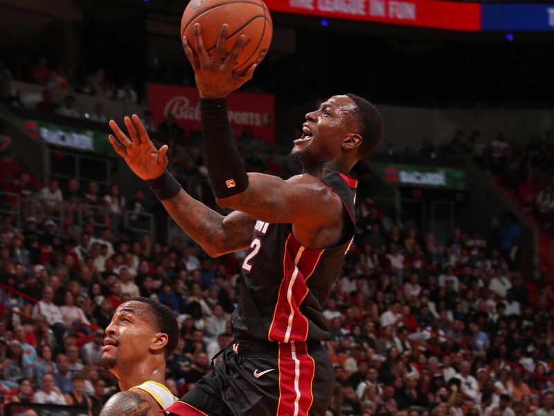 MIAMI, FL - MARCH 2: Terry Rozier III #2 of the Miami Heat drives to the basket during the game against the Utah Jazz on March 2, 2024 at Kaseya Center in Miami, Florida. NOTE TO USER: User expressly acknowledges and agrees that, by downloading and or using this Photograph, user is consenting to the terms and conditions of the Getty Images License Agreement. Mandatory Copyright Notice: Copyright 2024 NBAE (Photo by Issac Baldizon/NBAE via Getty Images)