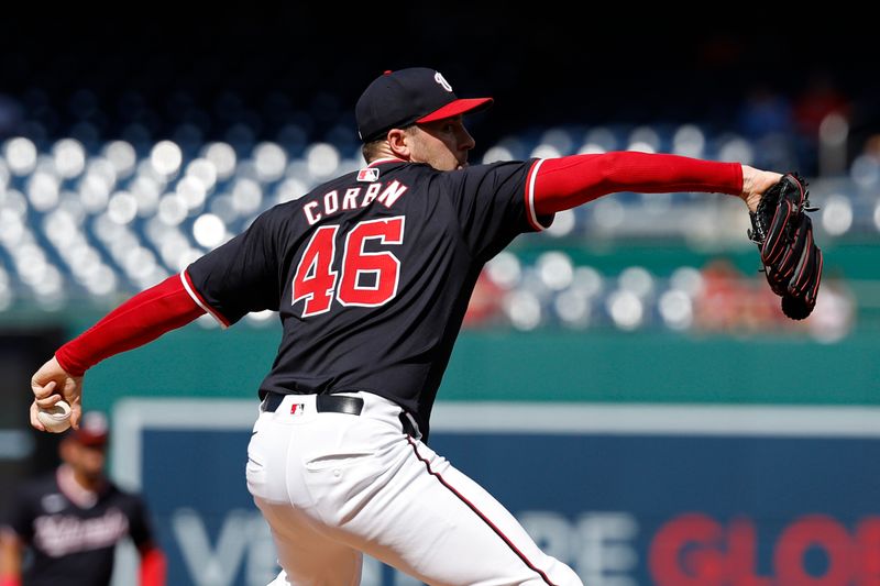 Jun 19, 2024; Washington, District of Columbia, USA; Washington Nationals starting pitcher Patrick Corbin (46) pitches against the Arizona Diamondbacks during the first inning at Nationals Park. Mandatory Credit: Geoff Burke-USA TODAY Sports