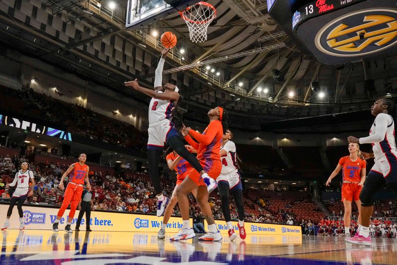 Mar 8, 2024; Greensville, SC, USA; Ole Miss Rebels guard Marquesha Davis (2) shoots the jump shot against the Florida Gators during the first half at Bon Secours Wellness Arena. Mandatory Credit: Jim Dedmon-USA TODAY Sports