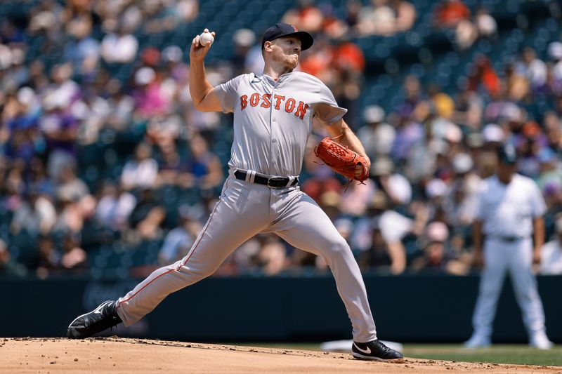 Jul 24, 2024; Denver, Colorado, USA; Boston Red Sox starting pitcher Nick Pivetta (37) pitches in the first inning against the Colorado Rockies at Coors Field. Mandatory Credit: Isaiah J. Downing-USA TODAY Sports