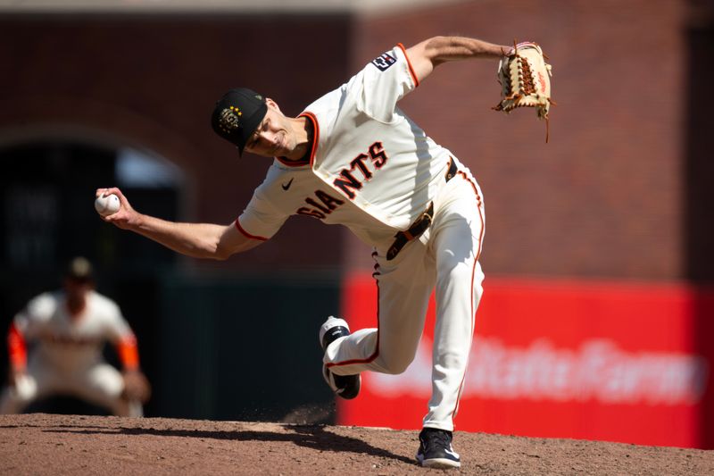 May 18, 2024; San Francisco, California, USA; San Francisco Giants pitcher Tyler Rogers (71) delivers a pitch against the Colorado Rockies during the eighth inning at Oracle Park. Mandatory Credit: D. Ross Cameron-USA TODAY Sports