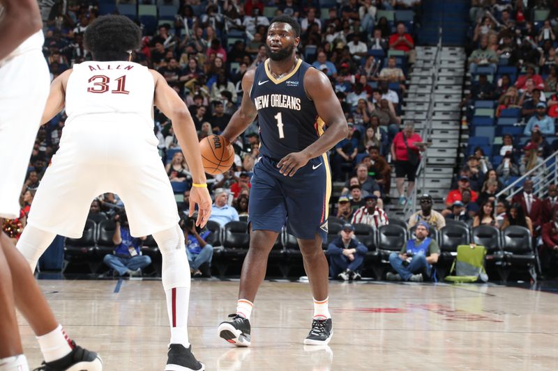 NEW ORLEANS, LA - NOVEMBER 6: Zion Williamson #1 of the New Orleans Pelicans dribbles the ball during the game against the Cleveland Cavaliers on November 6, 2024 at the Smoothie King Center in New Orleans, Louisiana. NOTE TO USER: User expressly acknowledges and agrees that, by downloading and or using this Photograph, user is consenting to the terms and conditions of the Getty Images License Agreement. Mandatory Copyright Notice: Copyright 2024 NBAE (Photo by Layne Murdoch Jr./NBAE via Getty Images)