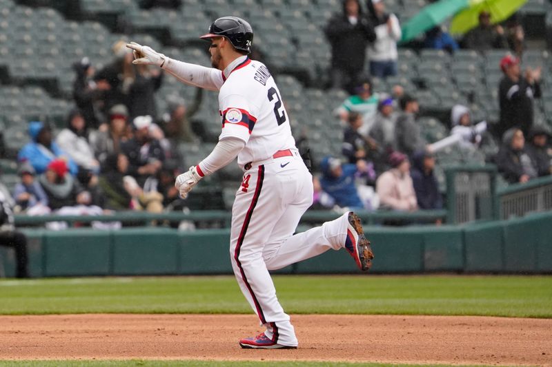 Apr 30, 2023; Chicago, Illinois, USA; Chicago White Sox catcher Yasmani Grandal (24) runs the bases after hitting a two-run home run against the Tampa Bay Rays during the sixth inning at Guaranteed Rate Field. Mandatory Credit: David Banks-USA TODAY Sports