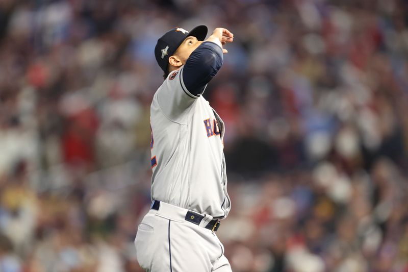 Oct 11, 2023; Minneapolis, Minnesota, USA; Houston Astros relief pitcher Bryan Abreu (52) celebrates after getting the final out in the eighth inning against the Minnesota Twins during game four of the ALDS for the 2023 MLB playoffs at Target Field. Mandatory Credit: Jesse Johnson-USA TODAY Sports