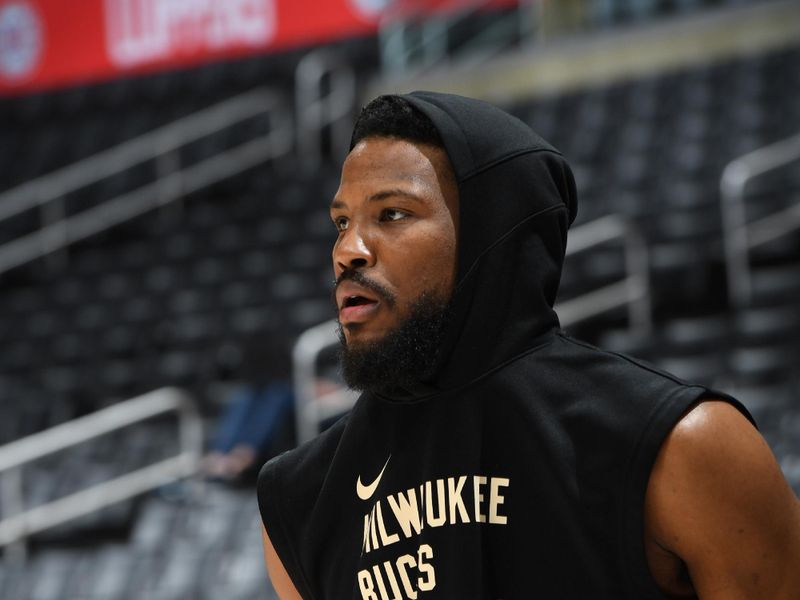 LOS ANGELES, CA - MARCH 10: Malik Beasley #5 of the Milwaukee Bucks warms up before the game against the LA Clippers on March 10, 2024 at Crypto.Com Arena in Los Angeles, California. NOTE TO USER: User expressly acknowledges and agrees that, by downloading and/or using this Photograph, user is consenting to the terms and conditions of the Getty Images License Agreement. Mandatory Copyright Notice: Copyright 2024 NBAE (Photo by Andrew D. Bernstein/NBAE via Getty Images)