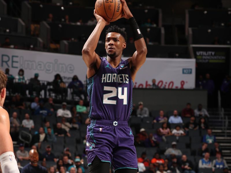 CHARLOTTE, NC - MARCH 5: Brandon Miller #24 of the Charlotte Hornets shoots the ball during the game against the Orlando Magic on March 5, 2024 at Spectrum Center in Charlotte, North Carolina. NOTE TO USER: User expressly acknowledges and agrees that, by downloading and or using this photograph, User is consenting to the terms and conditions of the Getty Images License Agreement. Mandatory Copyright Notice: Copyright 2024 NBAE (Photo by Kent Smith/NBAE via Getty Images)