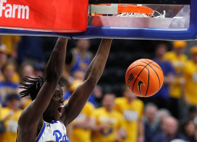 Dec 9, 2023; Pittsburgh, Pennsylvania, USA;  Pittsburgh Panthers center Federiko Federiko (33) reacts as he dunks the ball against the Canisius Golden Griffins during the second half at the Petersen Events Center. Pittsburgh won 82-71. Mandatory Credit: Charles LeClaire-USA TODAY Sports