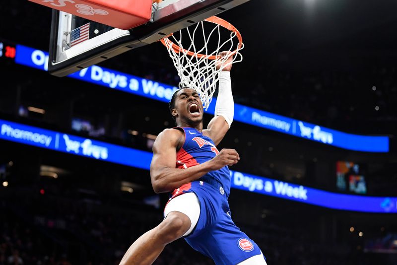 PHOENIX, ARIZONA - OCTOBER 11: Jaden Ivey #23 of the Detroit Pistons reacts after scoring against the Phoenix Suns during the first half of the preseason game at Footprint Center on October 11, 2024 in Phoenix, Arizona.  NOTE TO USER: User expressly acknowledges and agrees that, by downloading and/or using this photograph, user is consenting to the terms and conditions of the Getty Images License Agreement. (Photo by Kelsey Grant/Getty Images)