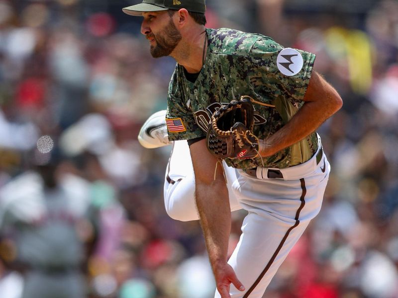 May 21, 2023; San Diego, California, USA; San Diego Padres starting pitcher Michael Wacha (52) throws a pitch during the first inning against the Boston Red Sox at Petco Park. Mandatory Credit: David Frerker-USA TODAY Sports