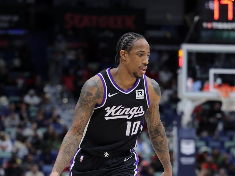 NEW ORLEANS, LOUISIANA - DECEMBER 12: DeMar DeRozan #10 of the Sacramento Kings drives with the ball against the New Orleans Pelicans during a game at the Smoothie King Center on December 12, 2024 in New Orleans, Louisiana. NOTE TO USER: User expressly acknowledges and agrees that, by downloading and or using this Photograph, user is consenting to the terms and conditions of the Getty Images License Agreement. (Photo by Jonathan Bachman/Getty Images)