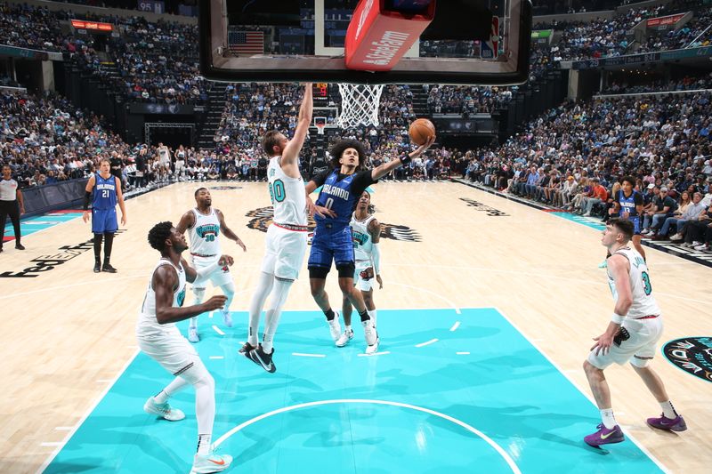 MEMPHIS, TN - OCTOBER 26: Anthony Black #0 of the Orlando Magic drives to the basket during the game against the Memphis Grizzlies on October 26, 2024 at FedExForum in Memphis, Tennessee. NOTE TO USER: User expressly acknowledges and agrees that, by downloading and or using this photograph, User is consenting to the terms and conditions of the Getty Images License Agreement. Mandatory Copyright Notice: Copyright 2024 NBAE (Photo by Joe Murphy/NBAE via Getty Images)