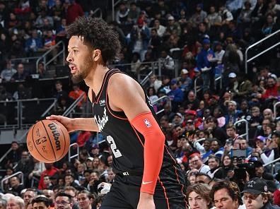 DETROIT, MI - NOVEMBER 5: Cade Cunningham #2 of the Detroit Pistons dribbles the ball during the game against the Phoenix Suns on November 5, 2023 at Little Caesars Arena in Detroit, Michigan. NOTE TO USER: User expressly acknowledges and agrees that, by downloading and/or using this photograph, User is consenting to the terms and conditions of the Getty Images License Agreement. Mandatory Copyright Notice: Copyright 2023 NBAE (Photo by Chris Schwegler/NBAE via Getty Images)