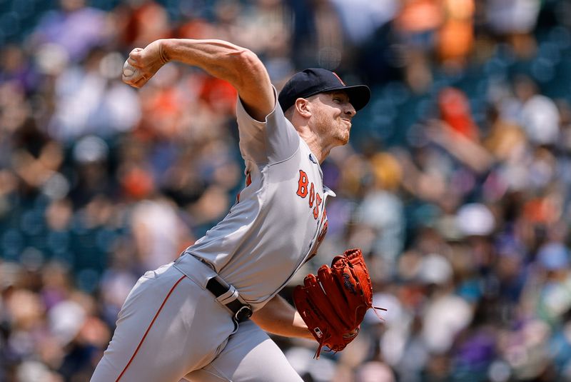 Jul 24, 2024; Denver, Colorado, USA; Boston Red Sox starting pitcher Nick Pivetta (37) pitches in the first inning against the Colorado Rockies at Coors Field. Mandatory Credit: Isaiah J. Downing-USA TODAY Sports