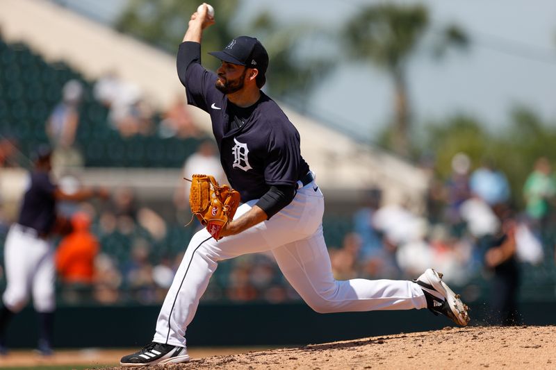 Mar 21, 2022; Lakeland, Florida, USA; Detroit Tigers pitcher Bryan Garcia throws a pitch in the fourth inning against the Toronto Blue Jays during spring training at Publix Field at Joker Marchant Stadium. Mandatory Credit: Nathan Ray Seebeck-USA TODAY Sports