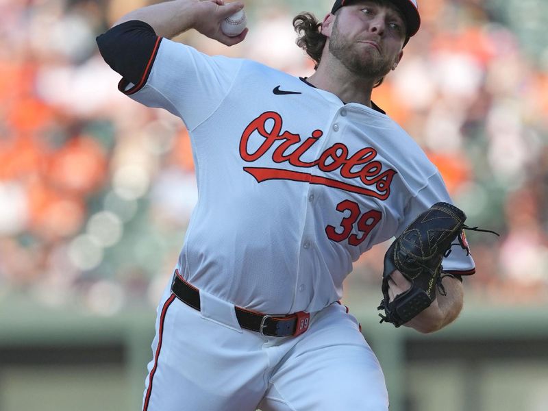 Jun 27, 2024; Baltimore, Maryland, USA; Baltimore Orioles pitcher Corbin Burnes (39) pitches in the first inning against the Texas Rangers at Oriole Park at Camden Yards. Mandatory Credit: Mitch Stringer-USA TODAY Sports