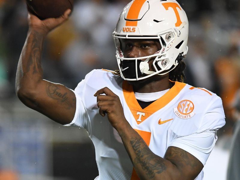 Nov 26, 2022; Nashville, Tennessee, USA; Tennessee Volunteers quarterback Joe Milton III (7) warms up before the game against the Vanderbilt Commodores at FirstBank Stadium. Mandatory Credit: Christopher Hanewinckel-USA TODAY Sports