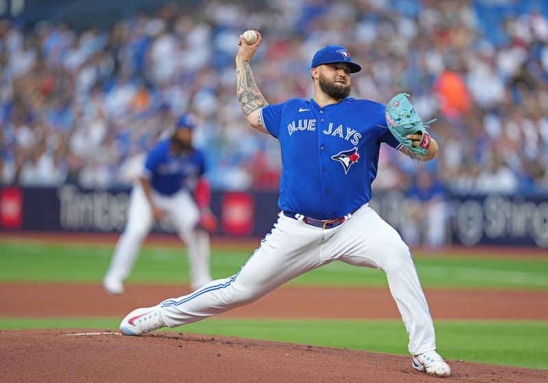 May 31, 2023; Toronto, Ontario, CAN; Toronto Blue Jays starting pitcher Alek Manoah (6) throws a pitch against the Milwaukee Brewers during the first inning at Rogers Centre. Mandatory Credit: Nick Turchiaro-USA TODAY Sports