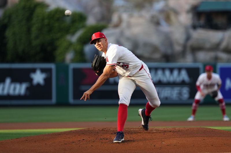 Apr 30, 2024; Anaheim, California, USA; Los Angeles Angels pitcher Tyler Anderson (31) throws in the first inning against the Philadelphia Phillies at Angel Stadium. Mandatory Credit: Kirby Lee-USA TODAY Sports