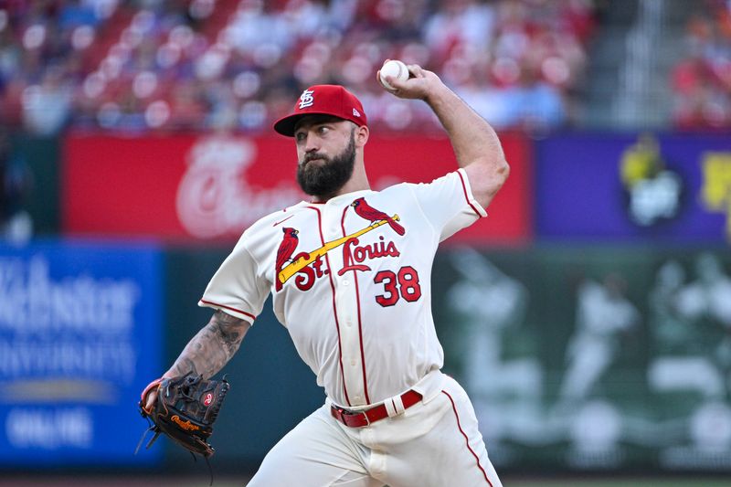 Sep 2, 2023; St. Louis, Missouri, USA;  St. Louis Cardinals starting pitcher Drew Rom (38) pitches against the Pittsburgh Pirates during the first inning at Busch Stadium. Mandatory Credit: Jeff Curry-USA TODAY Sports